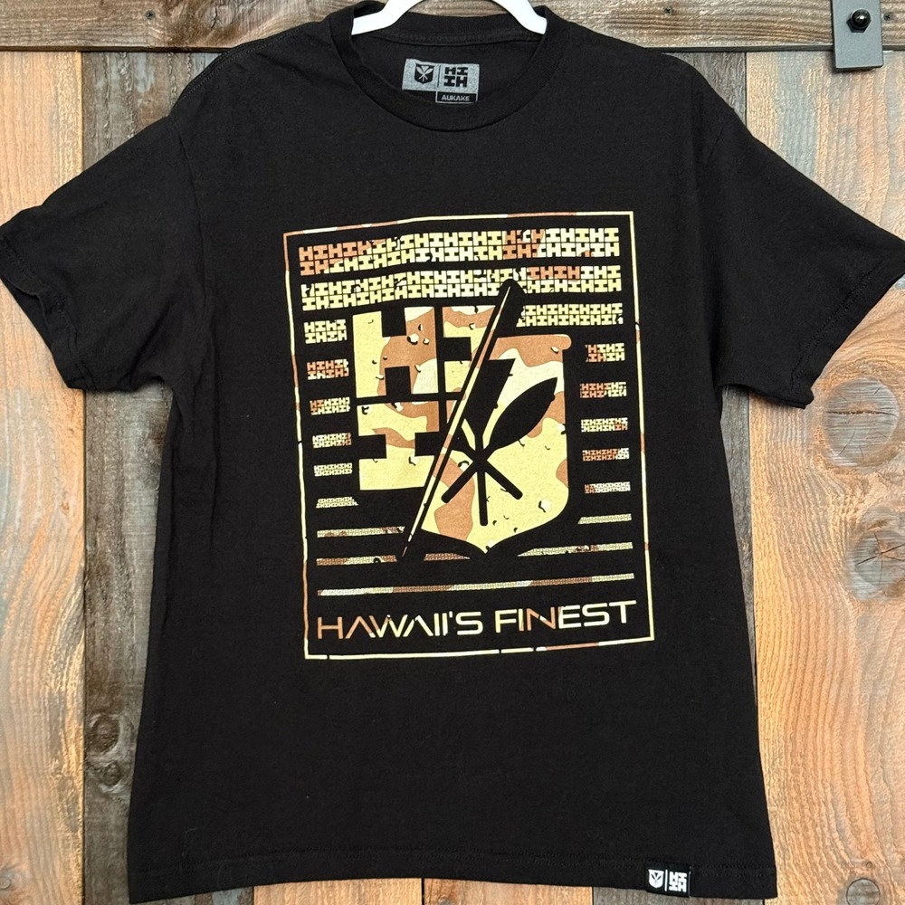 Hawaii's Finest Aukake 2024 Graphic T-Shirt Mens Large Black Camo Logo HI FINEST